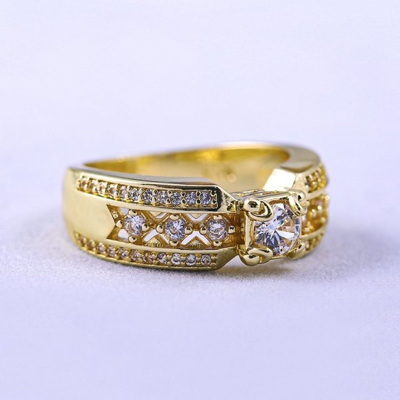 💝14K Gold Plated Beautiful Fashionable CZ Ring, GPMB1496 - Picture 3 of 8